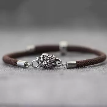 Плетеный браслет Animal King Lion для мужчин из нержавеющей стали, скользящий регулируемый браслет ручной работы, ювелирные изделия в подарок для него красный