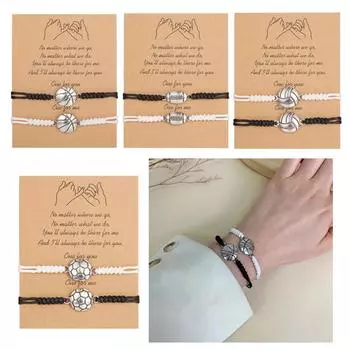 Плетеный браслет для баскетбола и тенниса, черно-белый комплект из 2 регулируемых браслетов для пар