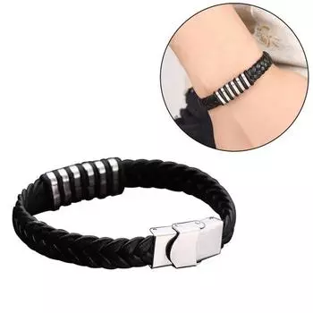 Плетеный браслет из искусственной кожи, титановая сталь, мужской браслет, браслет в стиле панк, ювелирные изделия