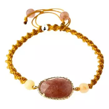 Плетеный браслет из клубничного кварца и кальцита из натурального камня макраме