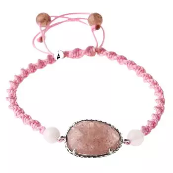 Плетеный браслет из клубничного кварца и розового кварца из натурального камня макраме
