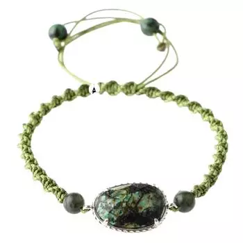 Плетеный браслет из макраме с натуральным камнем из африканского бирюзы и нефрита