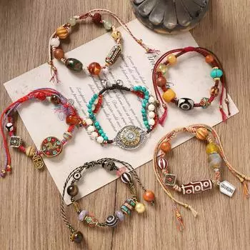 Плетеный браслет ручной работы в стиле ретро, браслет Тяньчжу в тибетском этническом стиле, нишевый дизайн для женских аксессуаров