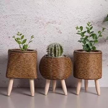 Плетеный горшок для растений из ротанга Yousheng, комнатный и уличный цветочный горшок с ножками, держатель для суккулентов и кактусов, контейнер для украшения дома, балкона и сада жёлтый