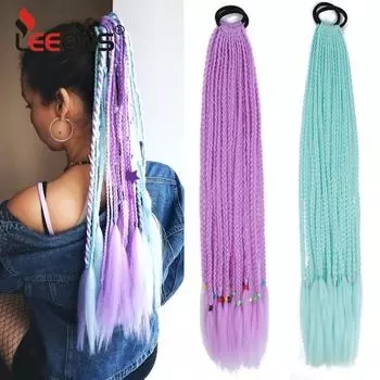 Плетеный хвост с резинкой, черный плетеный хвост ручной работы из термостойкого волокна, шиньоны с конским хвостом для девочек