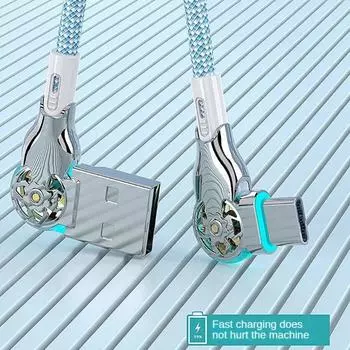 Плетеный кабель для зарядки телефона Lightning с вращением на 180° для Huawei /Samsung /Xiaomi Type C 1M