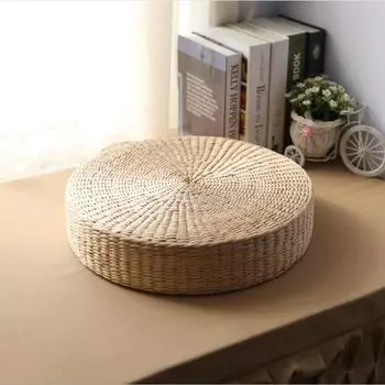 Плетеный коврик-футон ручной работы, камышовый коврик, круглый японский однотонный коврик для эркера