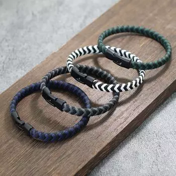 Плетеный кожаный браслет мужской простой крест полосатый искусственная кожа магнитный мужской модный браслет ручной работы ювелирный подарок Homme 20.5cm/8.07inch