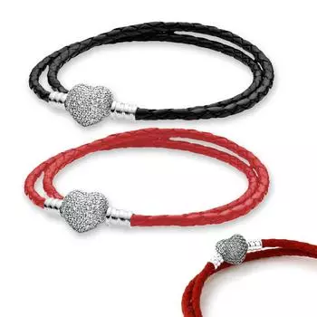 Плетеный кожаный браслет с двойной оберткой для женщин, повседневные украшения, подарок на день рождения, S925, серебряный браслет с застежкой в виде сердца 36cm