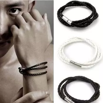 Плетеный кожаный браслет унисекс с магнитной пряжкой, браслет, ювелирные изделия кофейный