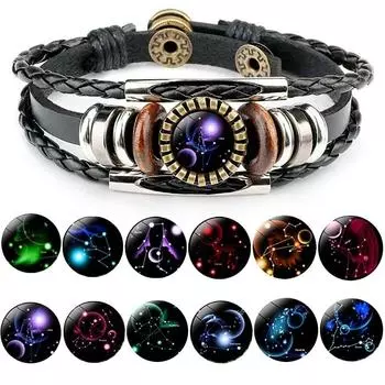 Плетеный многослойный браслет Купидона в стиле ретро с 12 созвездиями унисекс, ювелирные изделия Taurus