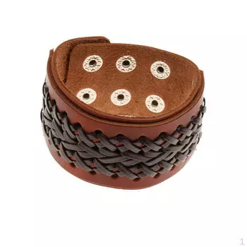 Плетеный мужской широкий кожаный браслет в стиле панк с кнопками для вечеринок