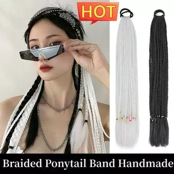 Плетеный парик с хвостиком для девочек белый