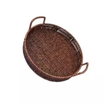 Плетеный поднос ручной работы, круглые подносы для хранения с ручкой, легкая тарелка для фруктов, переносная кухонная корзина для хранения для домашнего хозяйства 35cm*4.5cm
