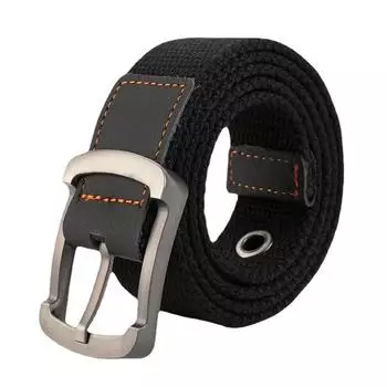 Плетеный ремень из холста унисекс с пряжкой для джинсов 125 cm чёрный