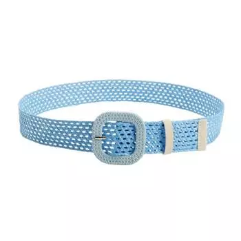 Плетеный ремень из соломы с овальной квадратной пряжкой, полый дизайн, декоративный джинсовый ремень, дышащее плетение, регулируемый пояс для рубашки синий