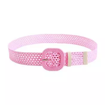 Плетеный ремень из соломы с овальной квадратной пряжкой, полый дизайн, декоративный джинсовый ремень, дышащее плетение, регулируемый пояс для рубашки розовый