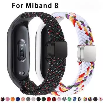 Плетеный ремешок для Xiaomi Mi Band 8, эластичная нейлоновая петля Solo, регулируемый ремешок для часов, браслет с магнитной пряжкой для Miband 8, NFC for Miband 8