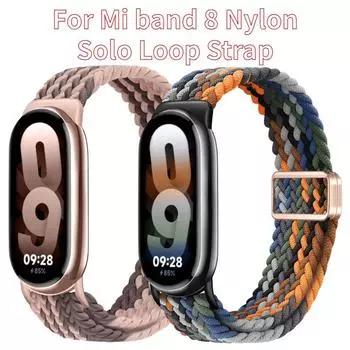 Плетеный ремешок для Xiaomi Mi Band 8, эластичный нейлоновый Solo Loop, регулируемые ремешки для часов, магнитная застежка, браслет Correa для Miband 8NFC For Xiaomi Band 8 чёрный