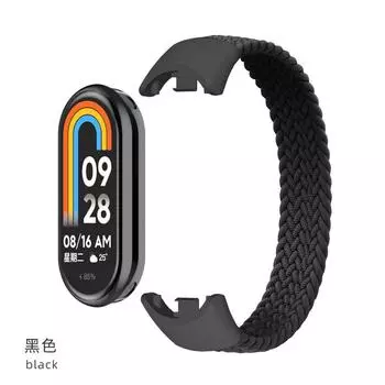 Плетеный ремешок для Xiaomi Mi Band 9 8 Эластичный нейлоновый ремешок для часов Correa Браслет Замена петли для Xiomi Miband 9 8 Аксессуары S чёрный