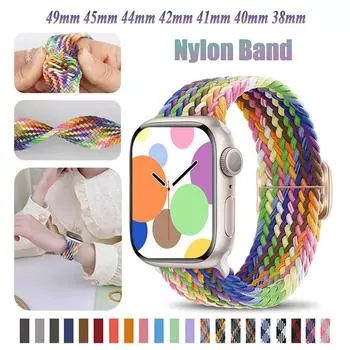 Плетеный ремешок Solo Loop для Apple Watch Ultra 2 49 мм 45 мм 44 мм 40 мм 38 мм 41 мм Мягкий эластичный браслет iWatch Series 9 8 7 SE 6 5 4 3 Сменный ремешок 41mm 40mm 38mm for apple watch чёрный