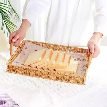 Плетеный сервировочный поднос из ротанга с ручками. Полый дренаж. Стабильный гладкий край. Не деформируется. Домашние фруктовые закуски. Чашки для чая. Держатель поддона для сервировки хлеба. S