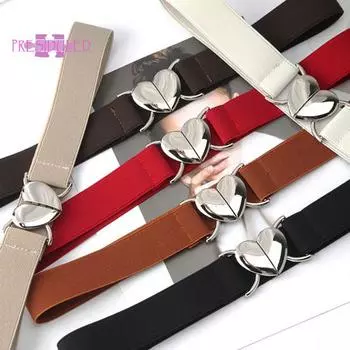 Плетеный широкий гладкий край женский ремень с металлической пряжкой в виде сердца, эластичный пояс для одежды, украшение абрикосовый