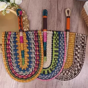 Плетеный соломенный веер, летний охлаждающий веер из травы, веер ручной работы, скандинавские подвесные украшения для спальни, свадебной вечеринки, домашнего декора 07