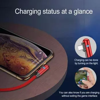 Плетеный угловой кабель Micro USB Type-C 1/2 м, 3,1 А, для быстрой зарядки для Android iPhone 1M for iPhone красный