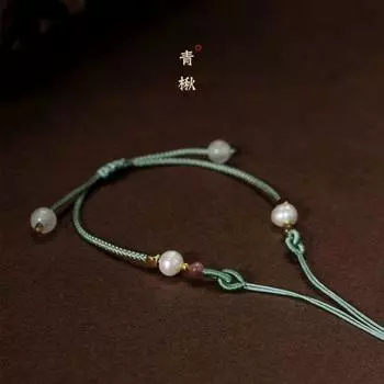 Плетеный веревочный браслет с кроликом, жемчугом и пряжкой мира