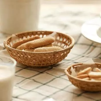 Плетеный вручную поднос из ротанга для домашнего декора, поднос из натурального ротанга для хранения фруктов, ключей, закусок, многоцелевая плетеная корзина, чаша для кухонного стола