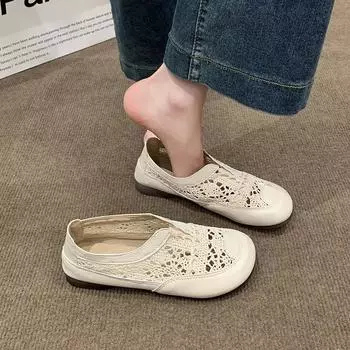 Плетёные полые туфли на плоской подошве женские мюли обувь сандалии тапочки новые летние повседневные уличные дышащие дизайнерские шлепанцы Zapatos Mujer 35