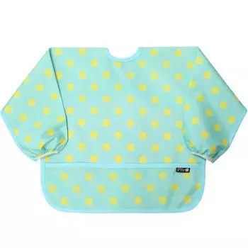 Пли? непромокаемый нагрудник с длинными рукавами для младенцев, 17 мятно-желтых точек, 1 шт., 1 шт.