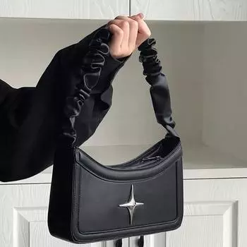 Плиссированная черная сумка через плечо со звездами из искусственной кожи, винтажные сумки под мышками, модные женские сумки чёрный