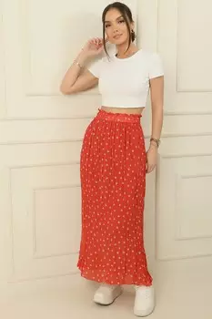 Плиссированная длинная шифоновая юбка с эластичной талией и узорчатой шапочкой