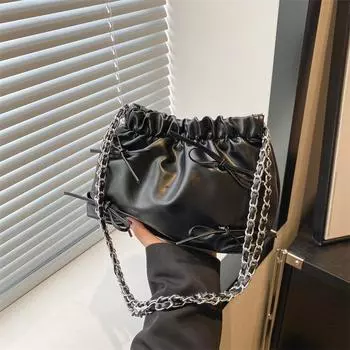 Плиссированная модная повседневная сумка, весенняя универсальная сумка-мессенджер на цепочке, женская сумка-ведро серебряный