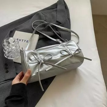 Плиссированная модная сумка-мессенджер через плечо женская весенняя универсальная текстура сумка-подушка в иностранном стиле серебряный