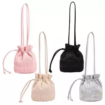 Плиссированная модная сумка, женская сумка через плечо, сумки-мессенджеры из искусственной кожи, сумка-ведро на шнурке, легкая милая сумка через плечо чёрный