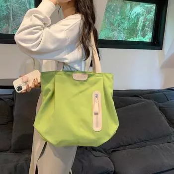 Плиссированная парусиновая сумка Женская сумка Однотонная сумка через плечо Большая сумка зелёный