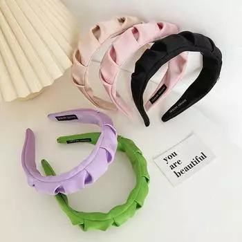 Плиссированная повязка на голову, повязка для волос, простая изящная волна с широкими полями, элегантный головной убор, чистый цвет 17*13cm чёрный