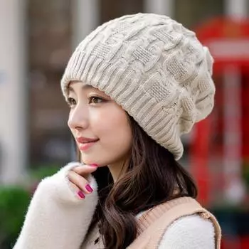 Плиссированная шапка, осенняя и зимняя шерстяная шапка, однослойная вязаная шапка, комплект шапок, универсальная защита ушей, женская шапка бежевый