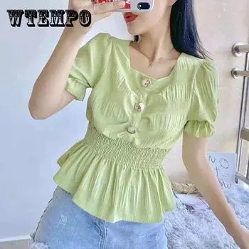 Плиссированная шифоновая рубашка на пуговицах с рюшами и короткими рукавами, шифоновая блузка с талией, однотонный топ, женская шифоновая рубашка с воротником L белый