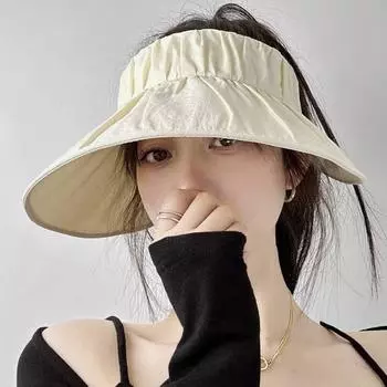 Плиссированная шляпа с большими полями, солнцезащитный крем от ультрафиолета, пустая шляпа-цилиндр, модная, можно свернуть, портативная, для путешествий, для лета, для улицы, от солнца M (56-58cm) pleated empty top чёрный