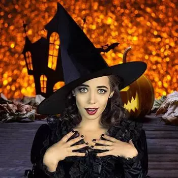 Плиссированная шляпа ведьмы на Хэллоуин, маскарадный костюм для вечеринки, косплей костюм, остроконечная дискета с широкими полями, черная шляпа волшебника, товары для вечеринок чёрный
