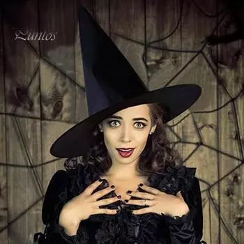 Плиссированная шляпа ведьмы на Хэллоуин, маскарадный костюм для вечеринки, косплей костюм, остроконечная дискета с широкими полями, черная шляпа волшебника, товары для вечеринок чёрный