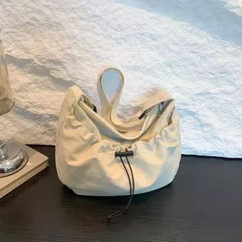 Плиссированная сумка через плечо для женщин, сумки через плечо, регулируемый нейлоновый ремешок, сумка на шнурке, повседневная женская сумка-тоут чёрный