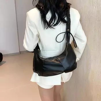 Плиссированная сумка через плечо из искусственной кожи, большая вместительная однотонная сумка для пельменей, ежедневная