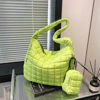 Плиссированная сумка Cloud Dumpling Bag - модная женская сумка на одно плечо и для ношения под мышкой из хлопка 47*11*42 коричневый