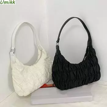 Плиссированная сумка для покупок, женская сумка с клецками подмышками, милая сумка под подмышками, женский клатч, сумки на плечо белый