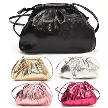 Плиссированная сумка-клатч, блестящий вечерний кошелек, большая вместительная женская сумка через плечо из искусственной кожи с эффектом металлик, однотонная шикарная сумка-хобо, модная сумка-слинг чёрный